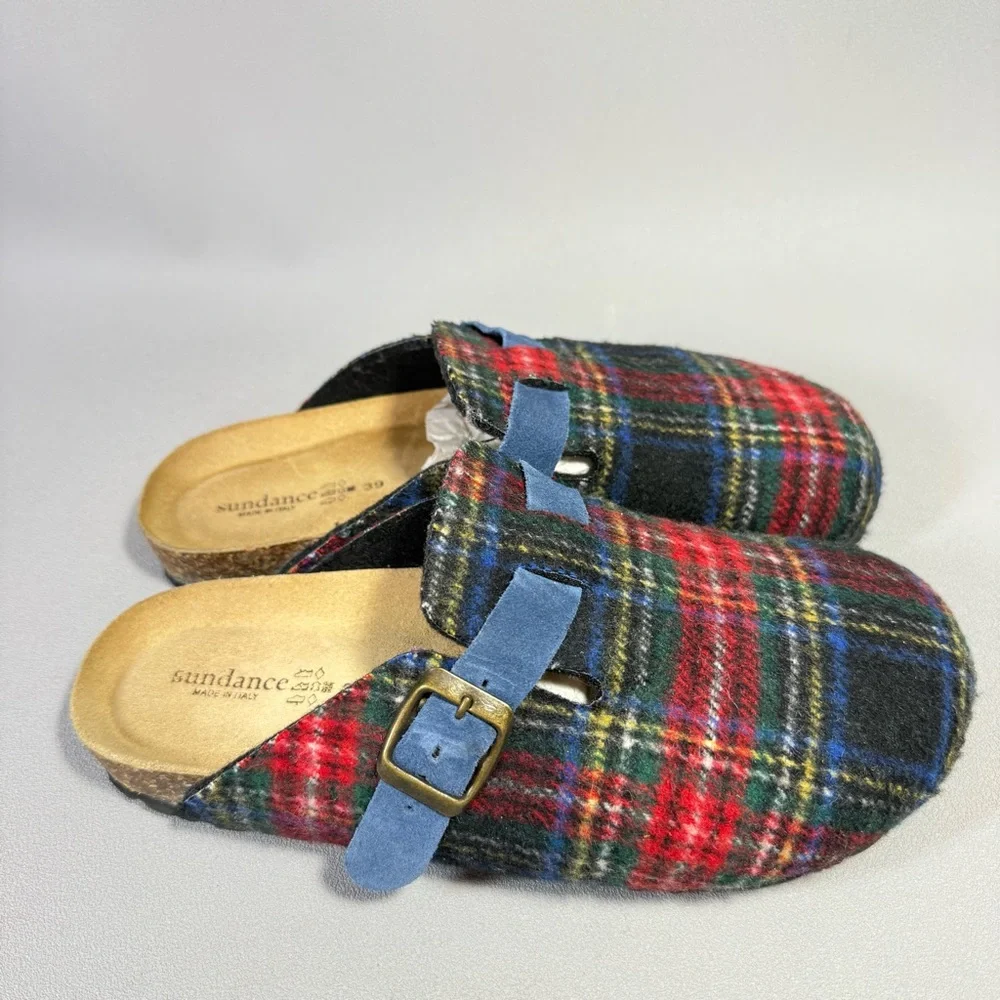 Sundance Multicolored Plaid Wool Cork Comfort Clogs - Picture 2 of 12